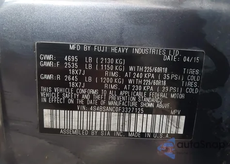 2015 Subaru Outback 2.5I Limited из США, поврежденный, VIN 4S4BSANC0F3327125